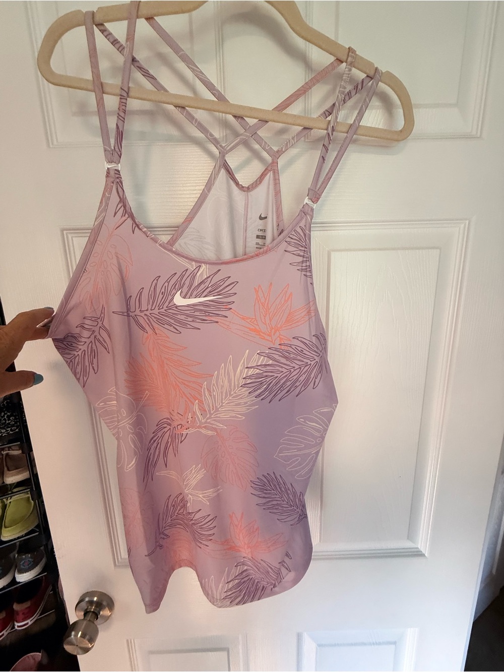 Nike Women’s Lavender Strappy Tank Top with Leaf Print - Picture 1 of 4